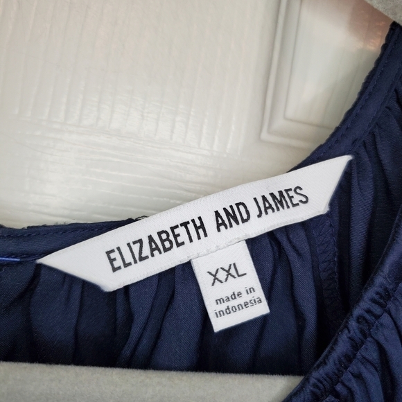 Elizabeth and James Navy Blue Peasant Tiered Dress Embroidered Long Sleeve - Picture 12 of 12